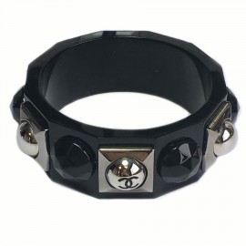 Bracelet CHANEL noir et métal argent