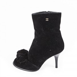 Bottines à talons CHANEL T39 veau velours noir