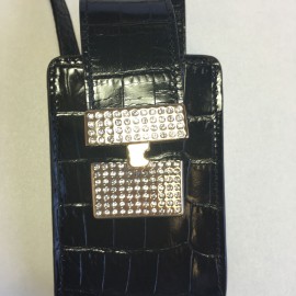 xxx Etui à cigarettes VALENTINO GARAVANI en croco verni noir et strass