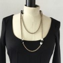 Saltire MARGUERITE of VALOIS silver chain, Rhinestones, pearls, black and white