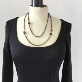 Necklace purple and Burgundy glass and MARGUERITE of VALOIS aged silver chain