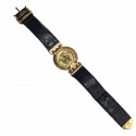 CHANGER PILE  Montre VERSACE "Signature Médusa" plaqué or et cuir noir