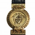 CHANGER PILE  Montre VERSACE "Signature Médusa" plaqué or et cuir noir