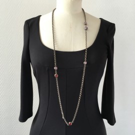 Necklace purple and Burgundy glass and MARGUERITE of VALOIS aged silver chain