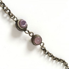 Necklace purple and Burgundy glass and MARGUERITE of VALOIS aged silver chain