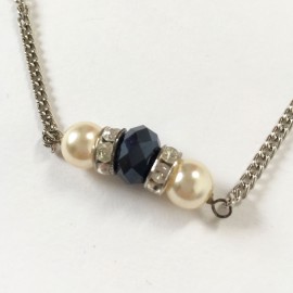 Saltire MARGUERITE of VALOIS silver chain, Rhinestones, black stones, and Pearly beads