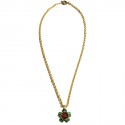 MARGUERITE of VALOIS necklace floweret Emerald and amber glass