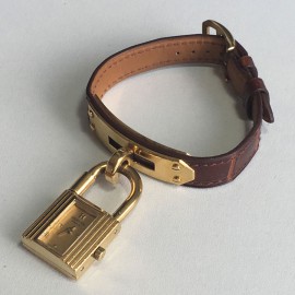  Kelly watch HERMES bracelet Brown alligator and jewelry gold plated