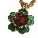 Collier MARGUERITE DE VALOIS fleurette en pâte de verre émeraude et ambre