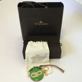 DELVAUX masked keyholder in green and pink leather