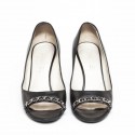 CHANEL shoes T 39.5 black leather and silver chain