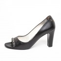 CHANEL shoes T 39.5 black leather and silver chain