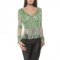 Top AZZARO Vintage en crochet lurex vert et argent