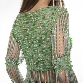 Top AZZARO Vintage en crochet lurex vert et argent