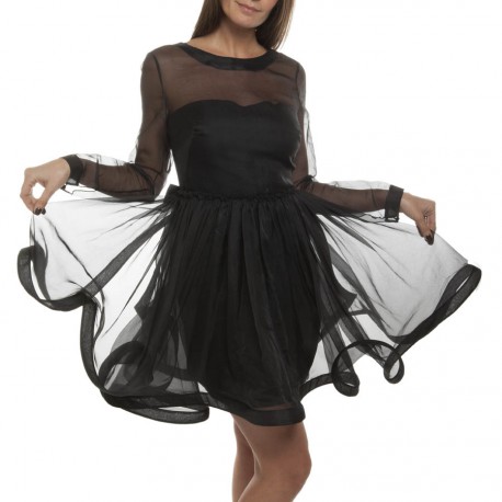 Robe cocktail VALENTINO organza noire à volants