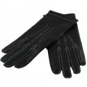 Gants HERMES en cuir lisse noir surpiqûres blanches