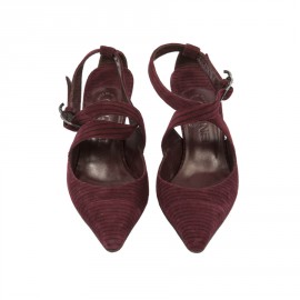 Escarpins CHANEL T39,5 veau velours bordeaux