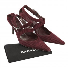 Escarpins CHANEL T   veau velours bordeaux