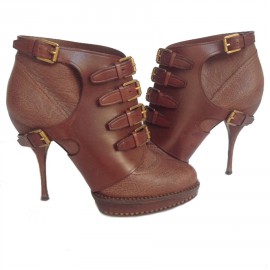 DIOR T40 brown leather heels boots