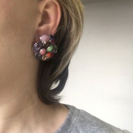 Boucles d'oreille clips MARGUERITE DE VALOIS  en pâte de verre multicolore