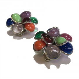 Boucles d'oreille clips MARGUERITE DE VALOIS en pâte de verre multicolore