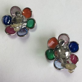 Boucles d'oreille clips MARGUERITE DE VALOIS en pâte de verre multicolore