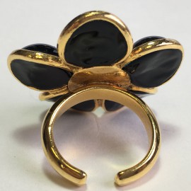 MARGUERITE DE VALOIS Flower Ring in Black Molten Glass with a Rhinestone