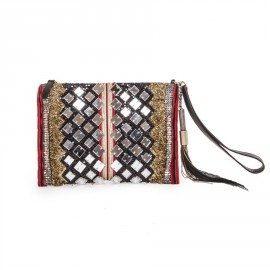 BALMAIN evening clutch in lame gold fabric and embroideries