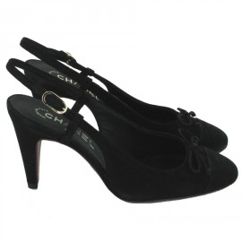 Sandales CHANEL T 37 daim noir