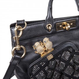 MARC JACOBS bag in black smooth leather and crystals