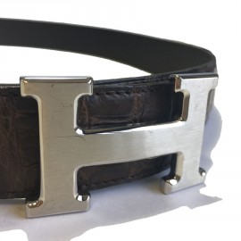 Ceinture HERMES Homme T95 en crocodile porosus marron