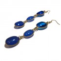 Boucles d'oreille clous pendants  MARGUERITE DE VALOIS en pâte de verre bleue