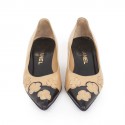 CHANEL beige embroidered pumps