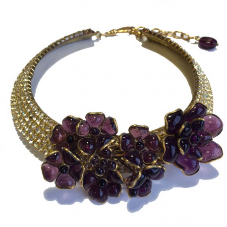 Collier ras de cou MARGUERITE de VALOIS fleurettes améthystes