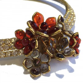 Collier ras de cou MARGUERITE de VALOIS fleurettes rubis et strass