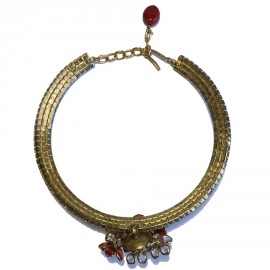 Collier ras de cou MARGUERITE de VALOIS fleurettes rubis et strass