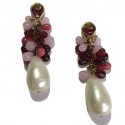 Marguerite de Valois clip-on earrings in gold plated metal and red and pink molten glass