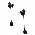 Boucles d'oreille clips pendantes strass et cabochons noirs