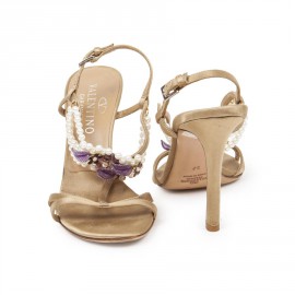 VALENTINO GARAVANI high sandals in beige gold silk size 37FR