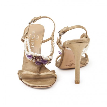 VALENTINO GARAVANI high sandals in beige gold silk size 37FR