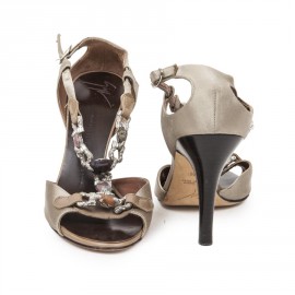 GIUSEPPE ZANOTTI open heeled sandals in beige satin size 37.5FR