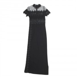 Robe JIKI longue noire avec borderies