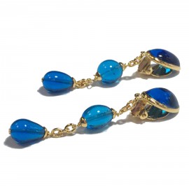 Clips d'oreille MARGUERITE DE VALOIS en pâte de verre bleu 