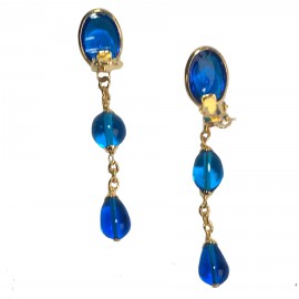 Clips d'oreille MARGUERITE DE VALOIS en pâte de verre bleu 