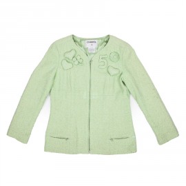 Veste CHANEL T 44 tweed vert d'eau 