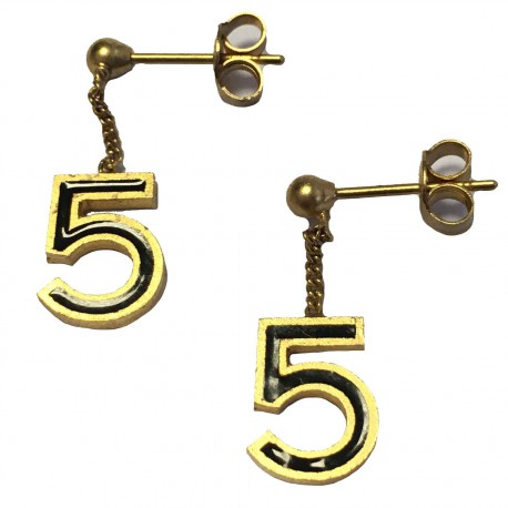 Boucles d'oreille clous CHANEL numéro 5 métal doré et résine noire