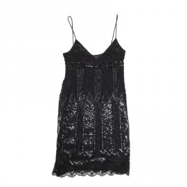 Robe VALENTINO T 40 en soie noire, perles et sequins