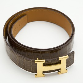 Ceinture H HERMES T 90 crocodile porosus marron