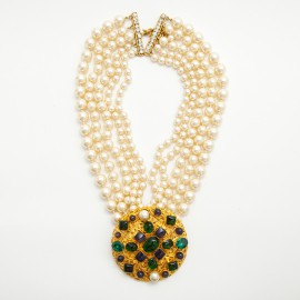 MARGUERITE DE VALOIS Couture 5 Rows Necklace in Pearls and Molten Glass