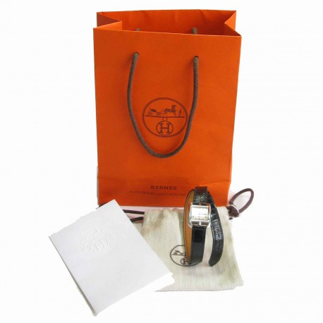 Montre Cap Code HERMES PM bracelet en alligator Mississipi nori